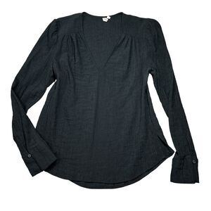 Treasure Bond Tunic Top Long Sleeve Ribbed Black Womens Size S V Neck